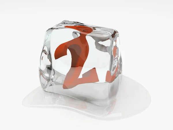 Cijfer twee in ijs kubus 3D-rendering — Stockfoto