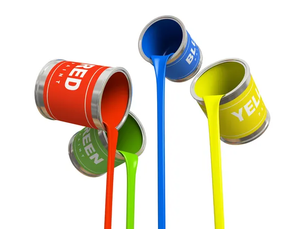 Quatro bancos de tinta multicolorida — Fotografia de Stock