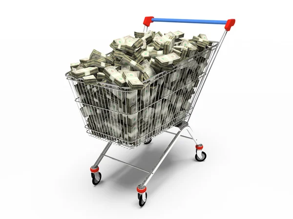 Shop pushcart with dollars — Stock Photo, Image