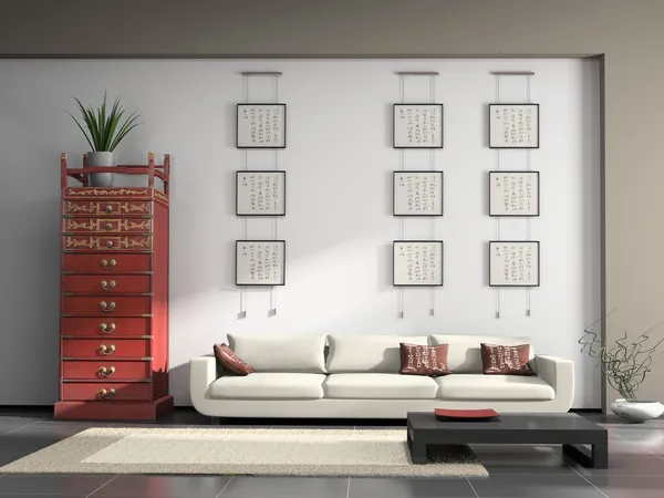 Intérieur de la maison avec meubles chinois — Photo