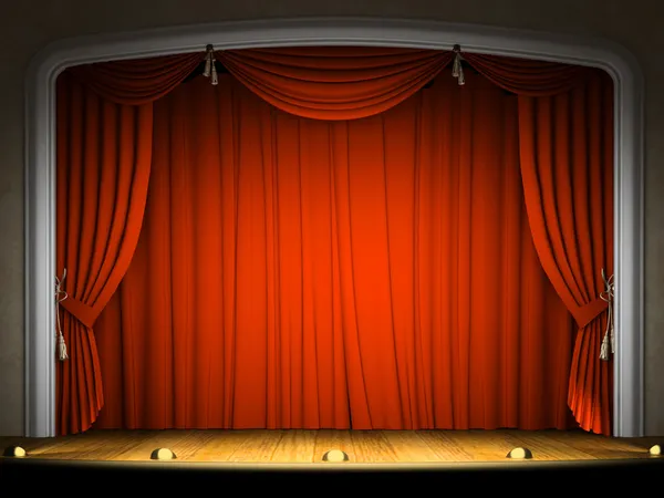 Estágio vazio com cortina vermelha — Fotografia de Stock
