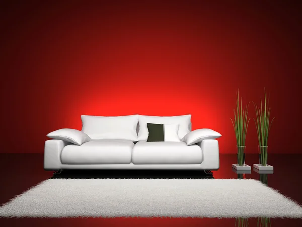 Modern interiör med röda väggen — Stockfoto