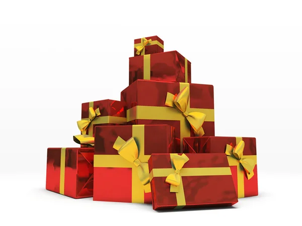 Beyaz zemin üzerine kırmızı hediye kutuları — Stok fotoğraf