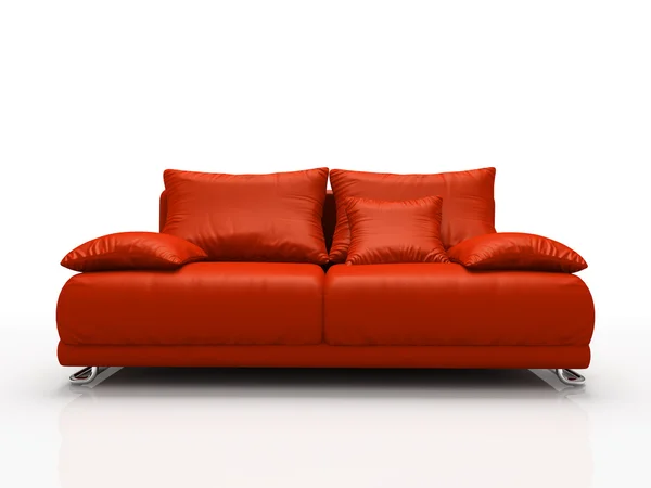 Sofá de couro vermelho isolado no branco — Fotografia de Stock
