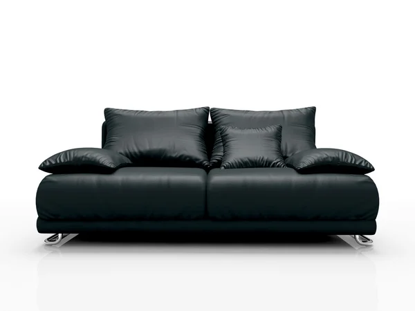 白で隔離される黒革のソファ — ストック写真