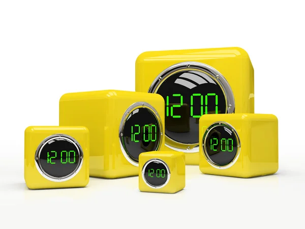 Fünf gelbe Uhren — Stockfoto