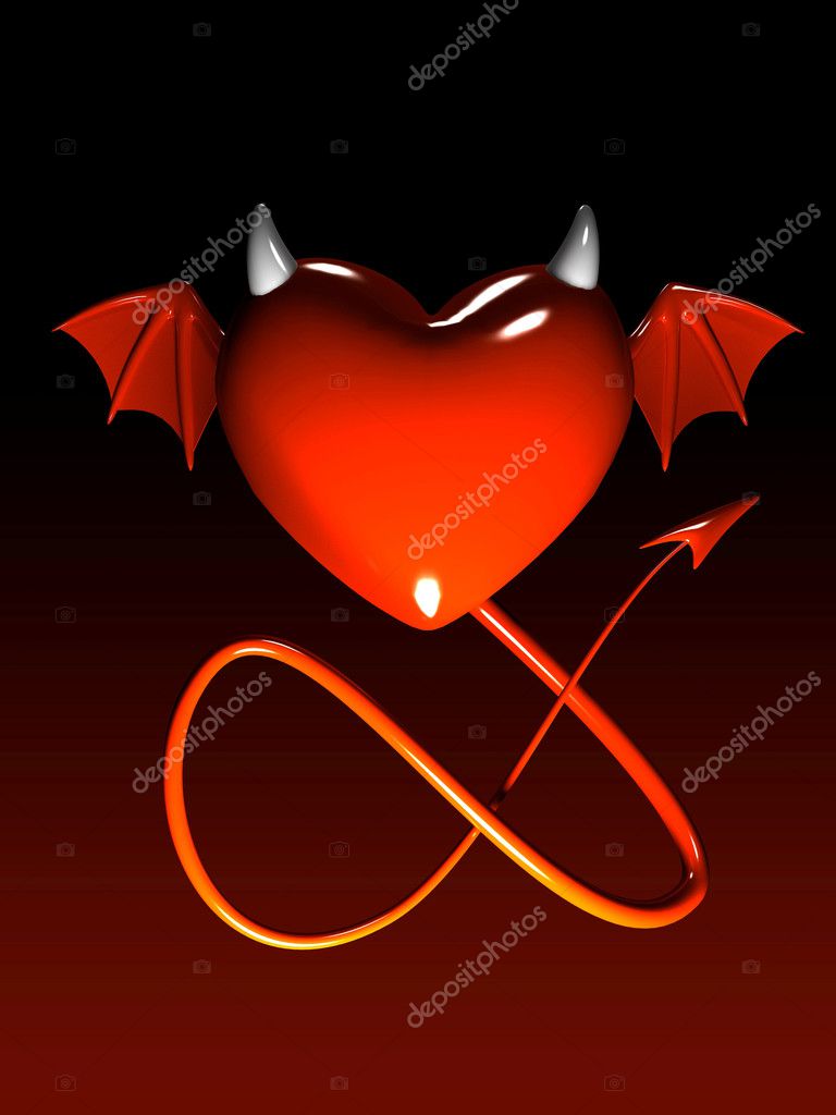 Red heart-devil isolated on gradient 3D