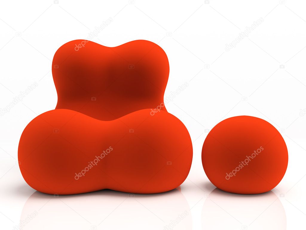 Red armchair and padded stool