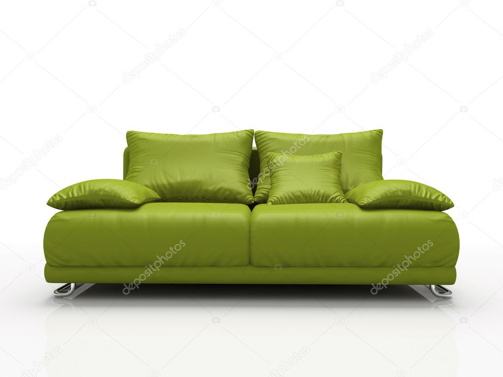 Green Leather Sofa Isolated Stock Photo, Green Leather Sofa Bed