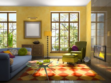 Living-room with fireplace clipart