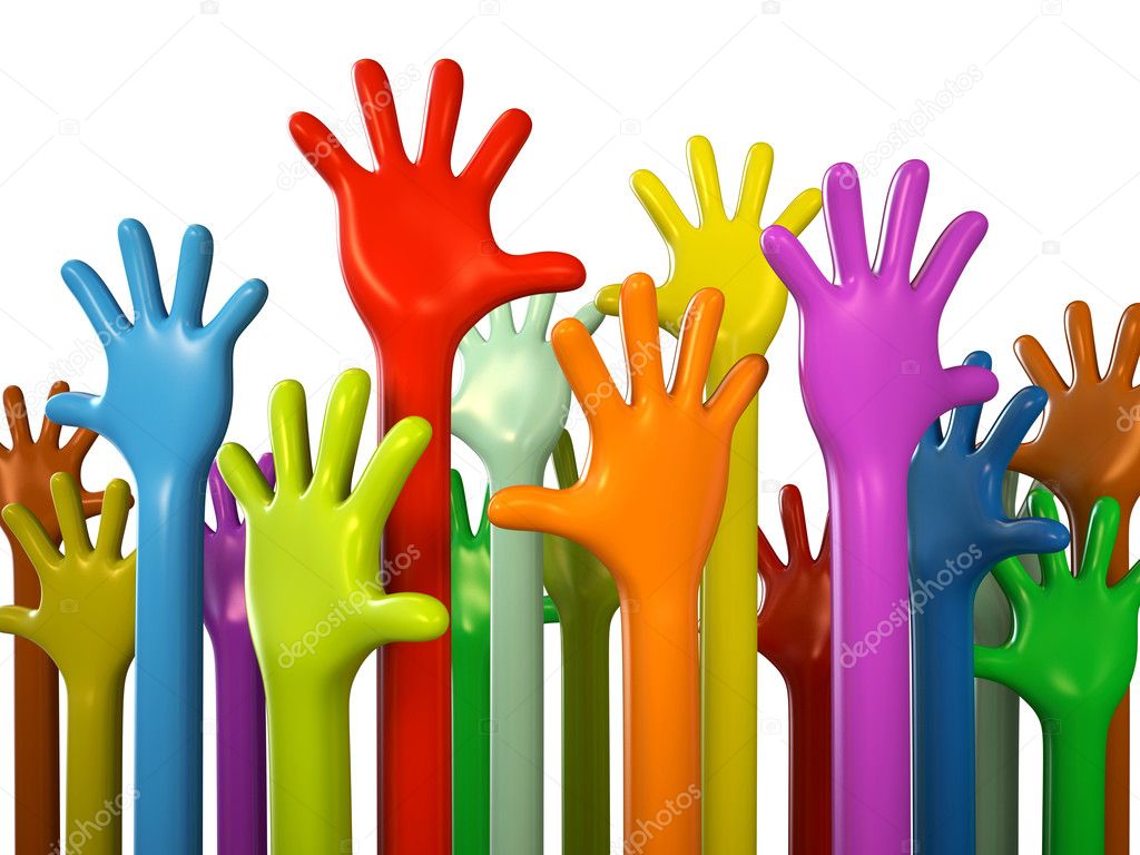 Colourful hands isolated on white background