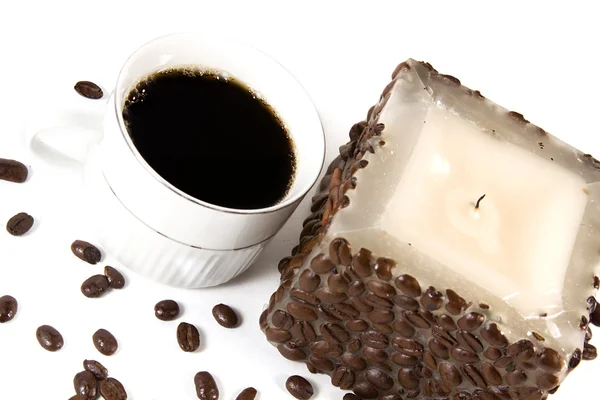 Cup of Coffee and Candle — Stock Photo, Image