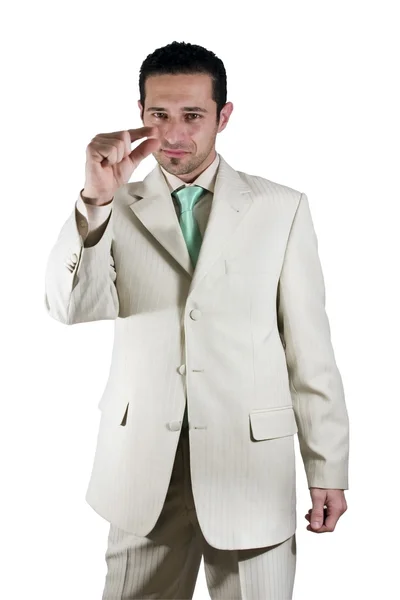 Businessman pointing out little — Stock Photo, Image