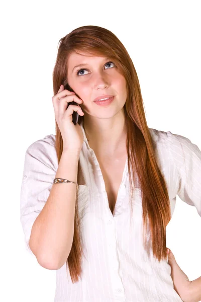 Sevimli kız telefonda konuşurken — Stok fotoğraf