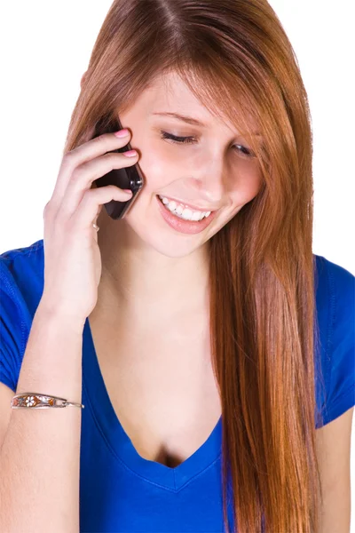Χαριτωμένο κορίτσι μιλάει στο τηλέφωνο — Φωτογραφία Αρχείου
