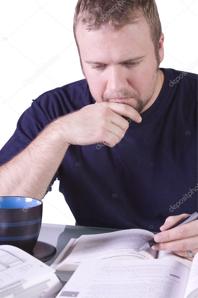 College Student with Books on the Table