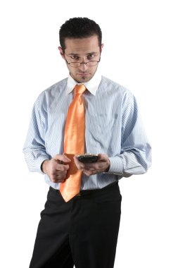 Businessman looking over his glasses clipart