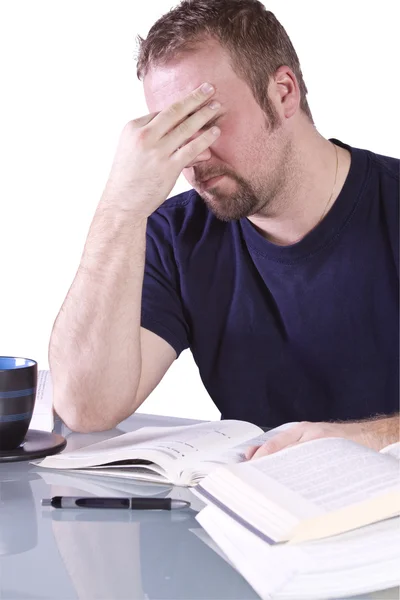 Frustrovaný vysokoškolský Student s knihami — Stock fotografie