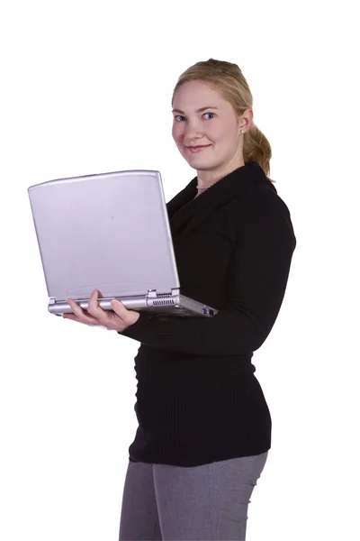 ノート パソコンを持って美しい女の子 — ストック写真