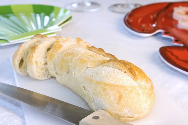 stock image Close up on sliced bread on a table