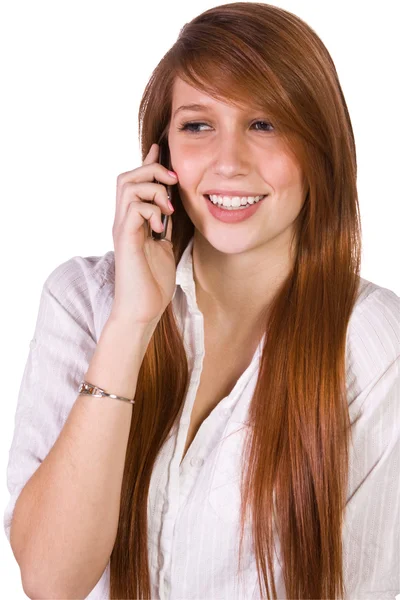Aranyos lány beszél a telefonon — Stock Fotó