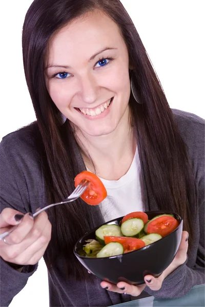 Hermosa chica comiendo ensalada —  Fotos de Stock