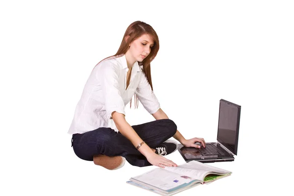 Beautiful Girl Working on Her Laptop — Stock Photo, Image