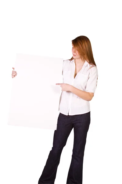 Woman Holding a Blank Sign — Stock Photo, Image