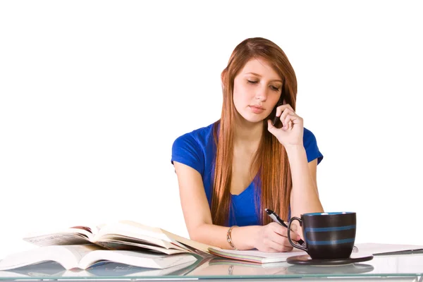 Cute Woman Studying at her Desk — Stock Photo, Image