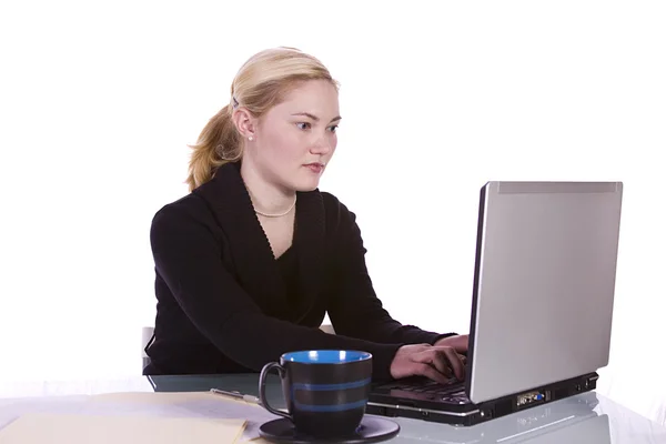 Güzel bir kadın onu laptop çalışma — Stok fotoğraf