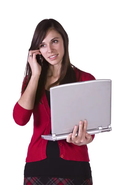 Hermosa chica sosteniendo un ordenador portátil —  Fotos de Stock