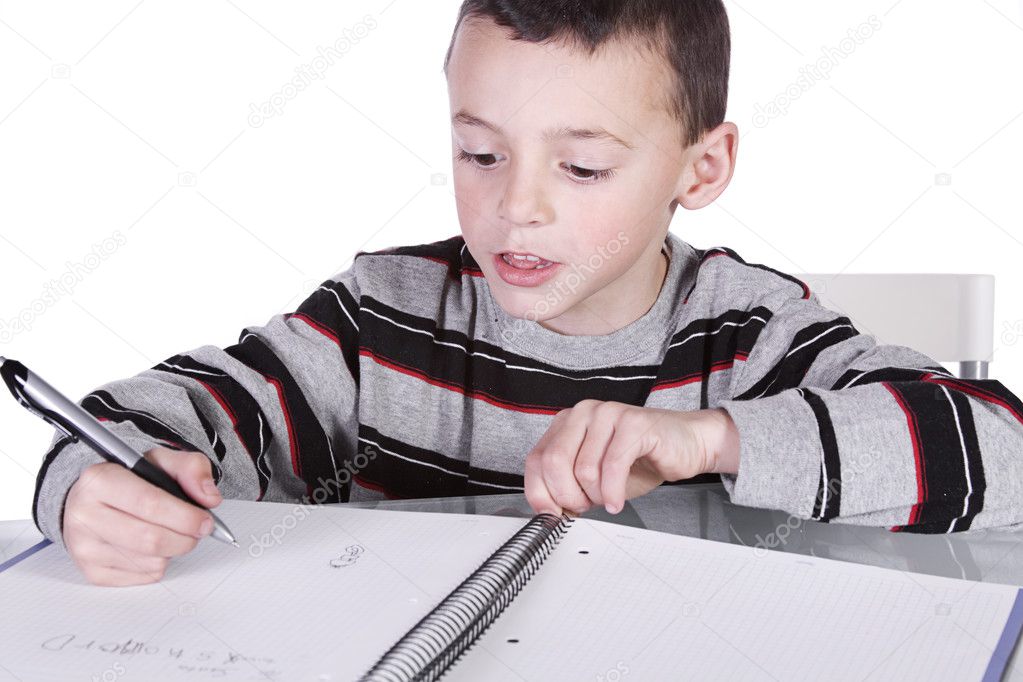 Little Cute Boy Practicing His Writing