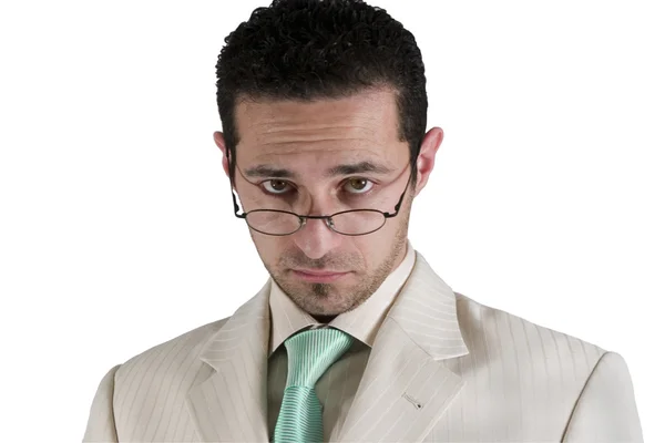 Biznesmen, patrząc na jego okulary — Zdjęcie stockowe