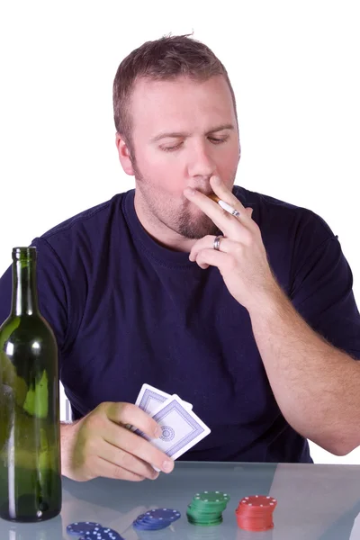 Человек с пустой бутылкой виски — стоковое фото
