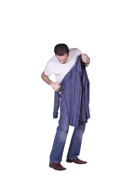 Casual Man Selecting A Shirt — Stock Photo, Image
