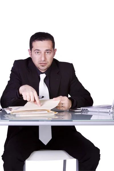 Angry Businessman at His Desk Working — Stock Photo, Image
