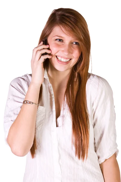 Aranyos lány beszél a telefonon — Stock Fotó