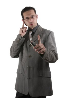 Hold on I am on the Phone - Businessman clipart