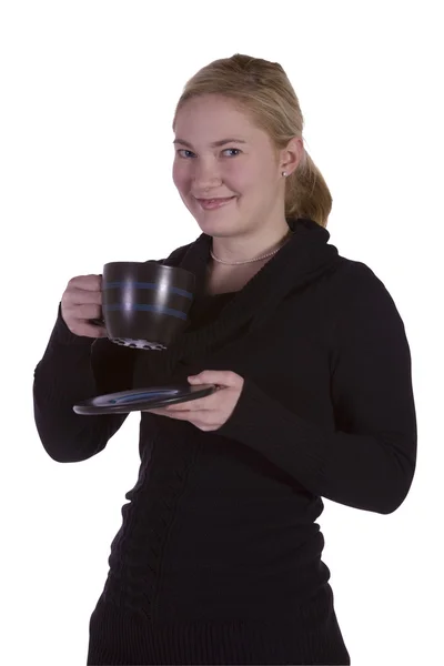 Mujer bebiendo café de pie —  Fotos de Stock
