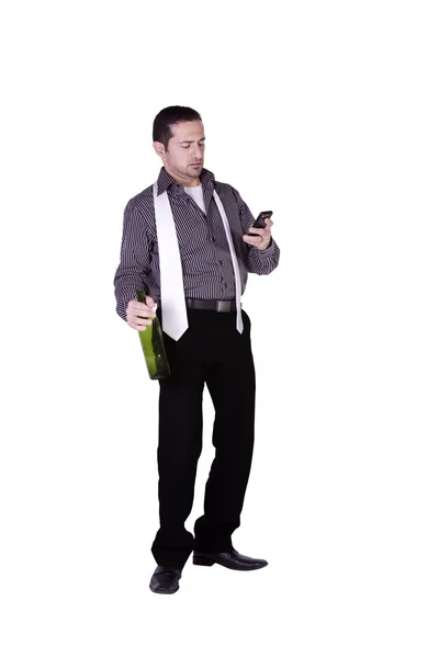 Бизнесмен с бутылкой напитка — стоковое фото