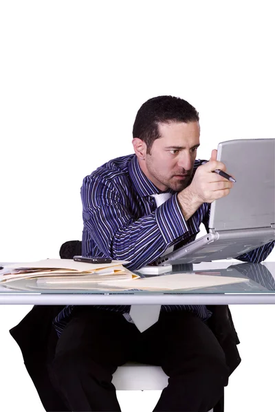 Imprenditore sconvolto alla sua scrivania in tuta — Foto Stock
