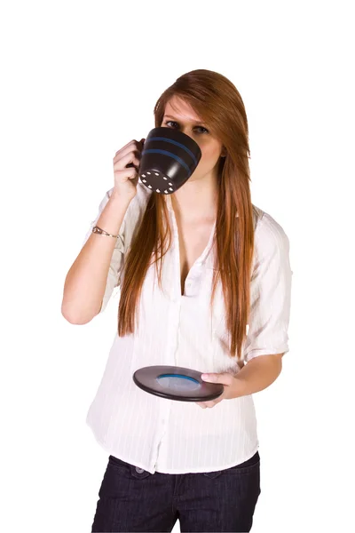 Woman Drinking Coffee Standing Up — Stock Photo, Image