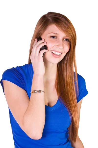Χαριτωμένο κορίτσι μιλάει στο τηλέφωνο — Φωτογραφία Αρχείου