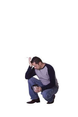 Crouched Mediterranean Man Smoking clipart