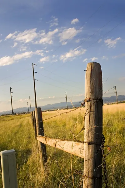 Деревянные ворота с электрополюсом — стоковое фото