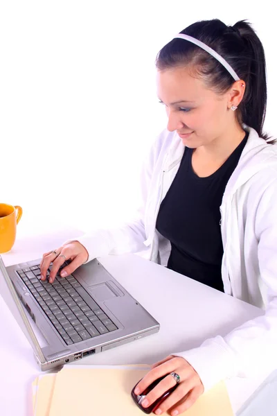 Teenager Drinking Coffee While Working — Stock Photo, Image