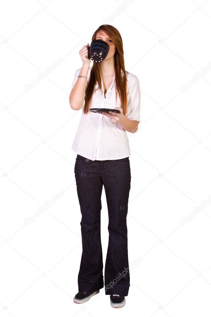 Woman Drinking Coffee Standing Up
