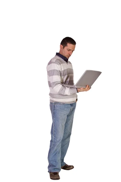 Onun laptop ile poz işadamı — Stok fotoğraf
