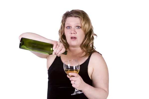 Beautiful Woman Standing Up with Wine — Stock Photo, Image