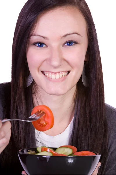 Piękne dziewczyny jedzenie sałatka — Zdjęcie stockowe